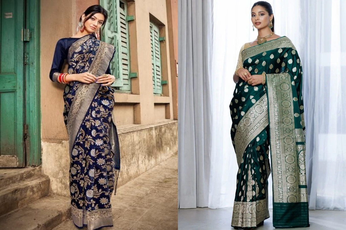 फेस्टिवल सीजन में बनारस की जरी वर्क बनारसी सिल्क साड़ी पहनें और शादी में  अलग लुक पाएं - Buy Banarsi silk sarees on amazon at discount price