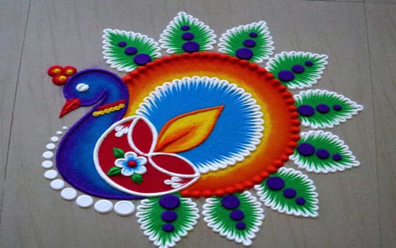 Buy Incredible Gifts India Peacock Rangoli Stencil Floor Decoration Items  with Six Rangoli Colors (Wood, 30cmx30cm) Online at Low Prices in India -  Amazon.in